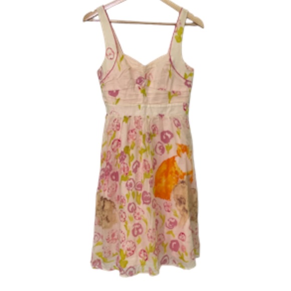 Anthropologie Floreat Morning Stroll Cat Dress Fit Flare Floral Smocked Retro 6 - Picture 5 of 16